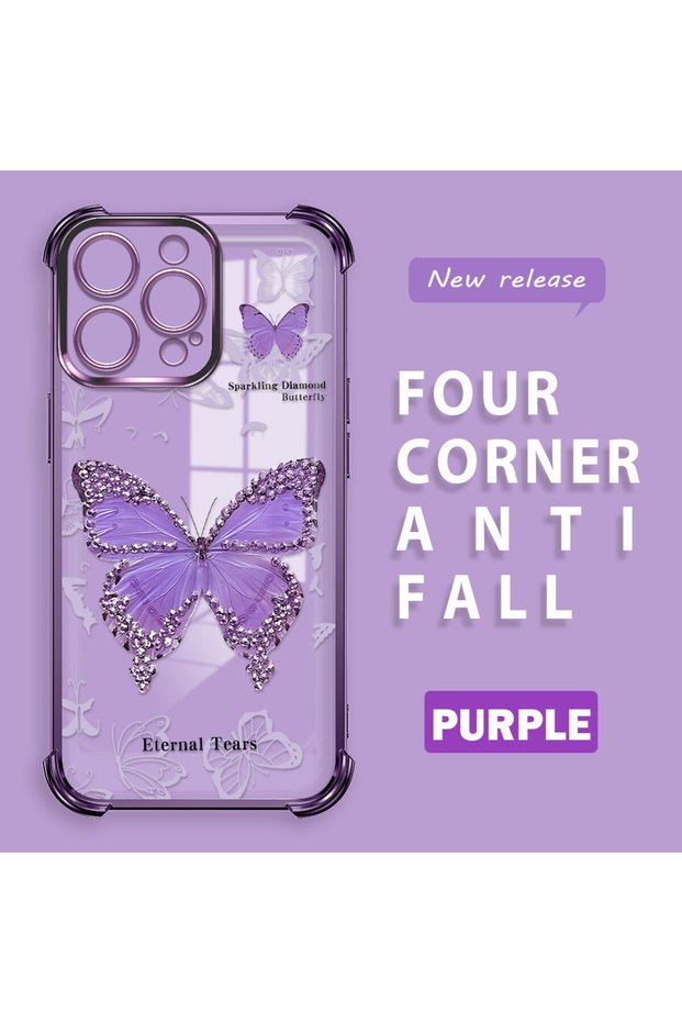 iPhone 15 Pro Compatible Camera Protected Transparent Soft Silicone Phone Case Butterfly Pattern