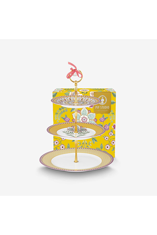 Lily & Lotus Yellow Porcelain 3-Tier Serving Plate 26.5 cm
