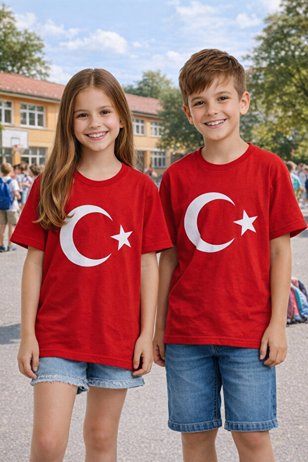Turkish Flag Printed Short Sleeve T-Shirt for Girls & Boys
