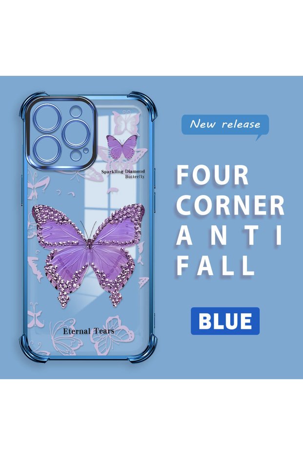 iPhone 16 Pro Max Compatible Camera Protected Transparent Soft Silicone Phone Case Butterfly Pattern