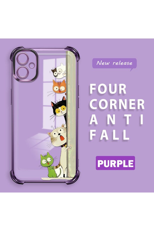 Samsung Galaxy A05 Compatible Camera Protected Transparent Soft Silicone Phone Case Cat Pattern