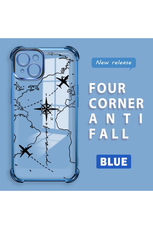 iPhone 14 Plus Compatible Camera Protected Transparent Soft Silicone Phone Case Airplane Pattern