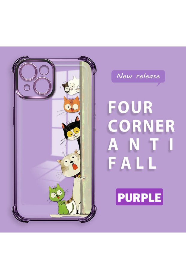 iPhone 15 Compatible Camera Protected Transparent Soft Silicone Phone Case Cat Pattern