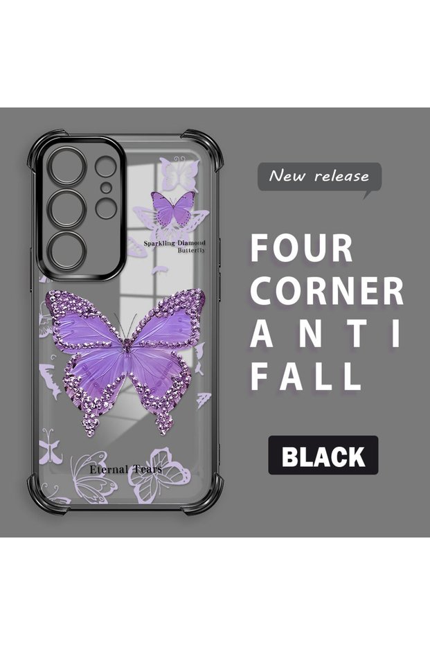 Samsung Galaxy S24 Ultra Compatible Camera Protected Transparent Soft Silicone Phone Case Butterfly Pattern