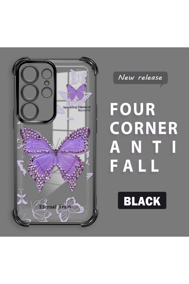 Samsung Galaxy S23 Ultra Compatible Camera Protected Transparent Soft Silicone Phone Case Butterfly Pattern