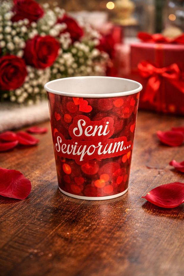 I Love You Written Party Cups Set of 8 – Hearted Red Paper Cup Set