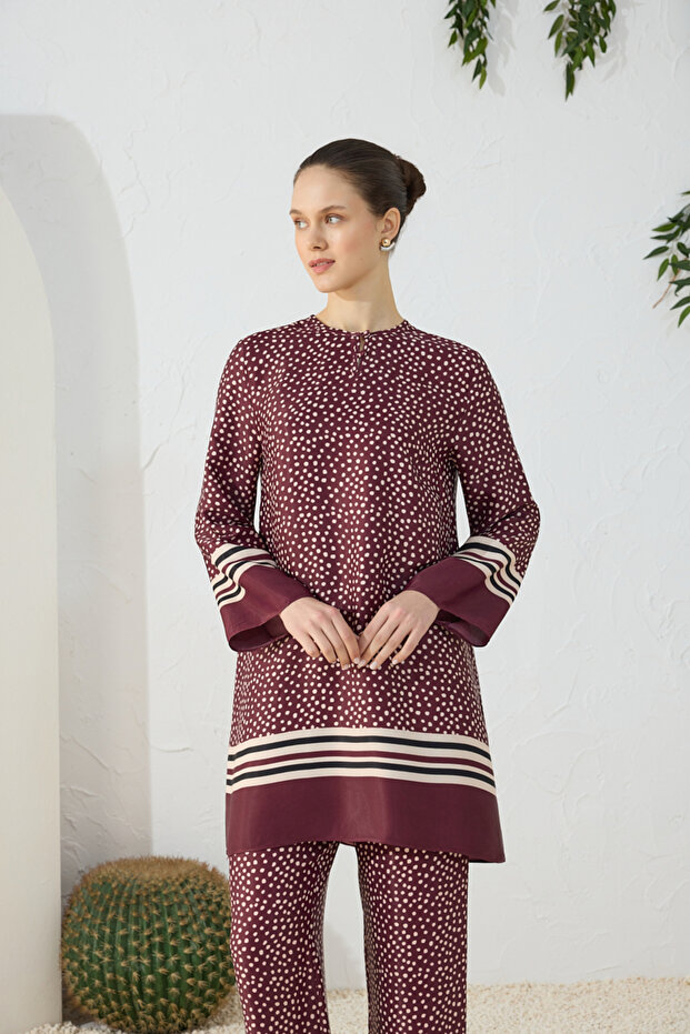 Bordo Desenli Tunik - 3