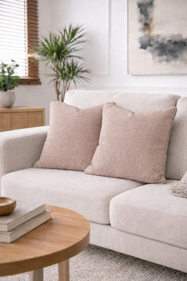 2-Piece Linen Look Throw Pillow Cover with Zipper Modern Decorative Pillowcase Pink