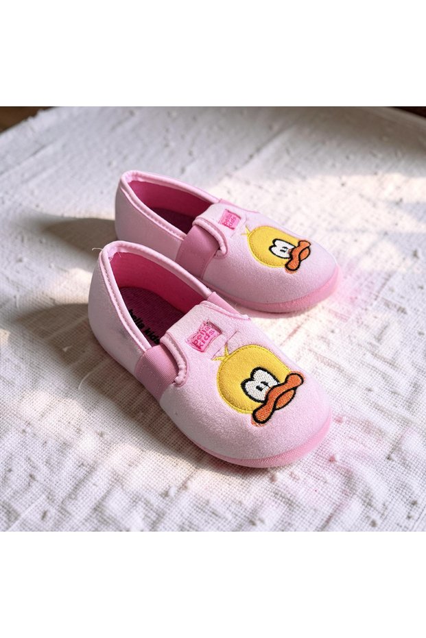 Girls' Pink Non-Slip Sole Duck Print Home Shoes Slippers