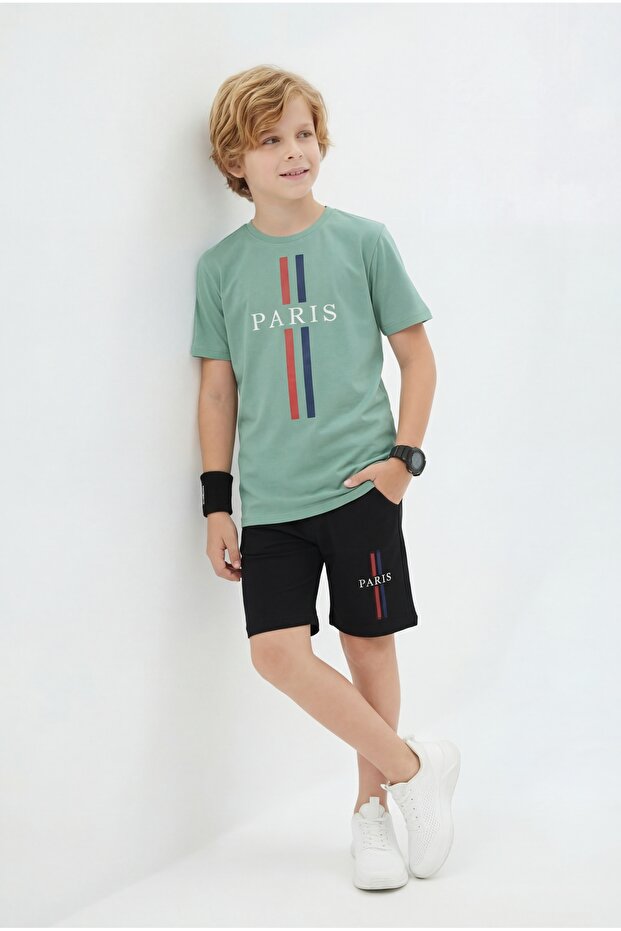 Summer Paris Print Detailed Capri Boys' Top and Bottom Set