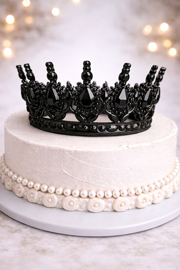 Black Stone Princess Crown – Stylish Party & Birthday Crown with a Shiny Crystal Look