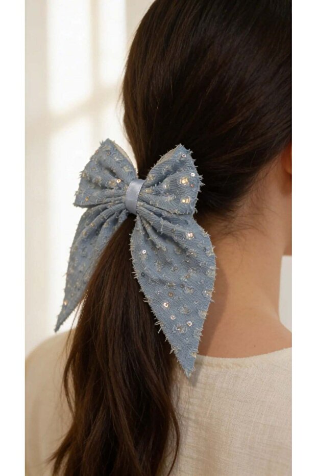 Fringed Blue Bow Automatic Buckle - 2