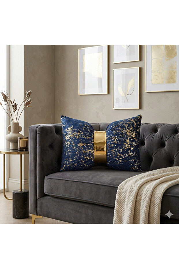 Throw Pillow Cover Luxury Decorative Foil Striped Pattern & Gold Buckle Bow Tie 30 X 50 cm Pillowcase
