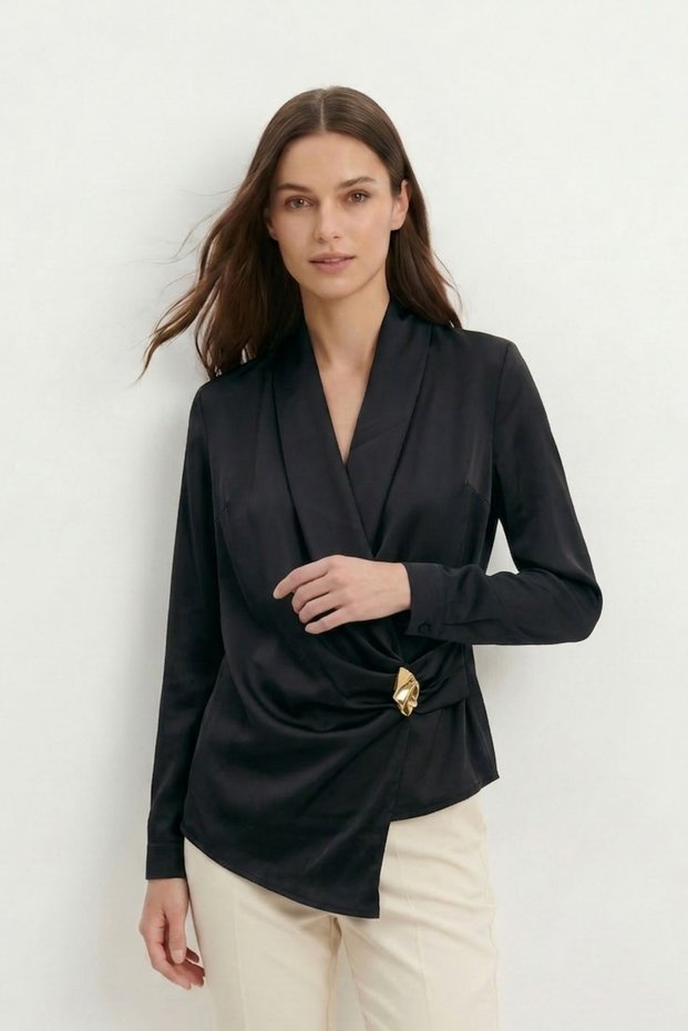 Black Kuruvaze Collar Accessory Blouse 251270