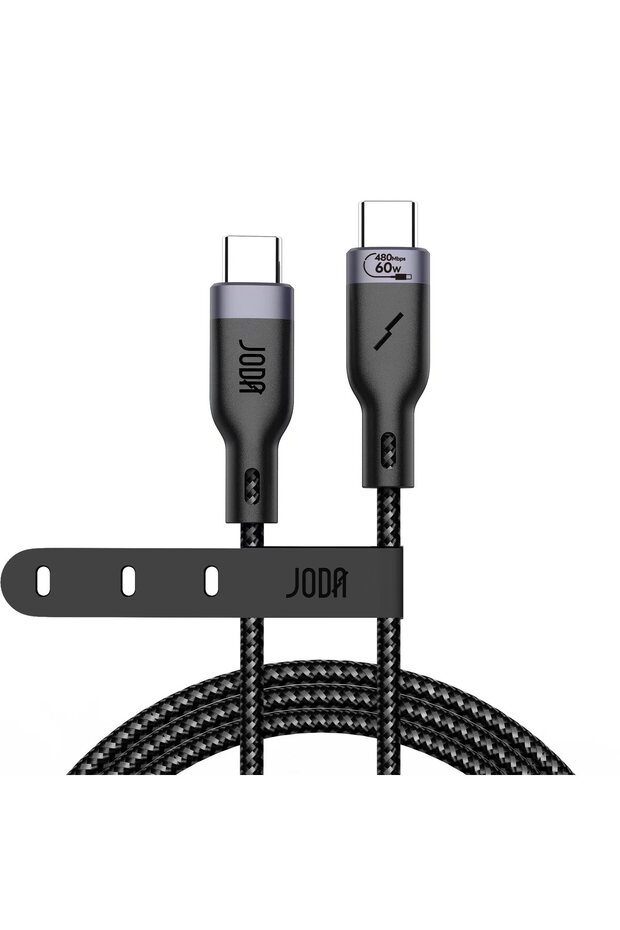 كابل USB-C إلى USB-C مجدول من النايلون بقوة 60 واط وطول 1 متر باللون الأسود
