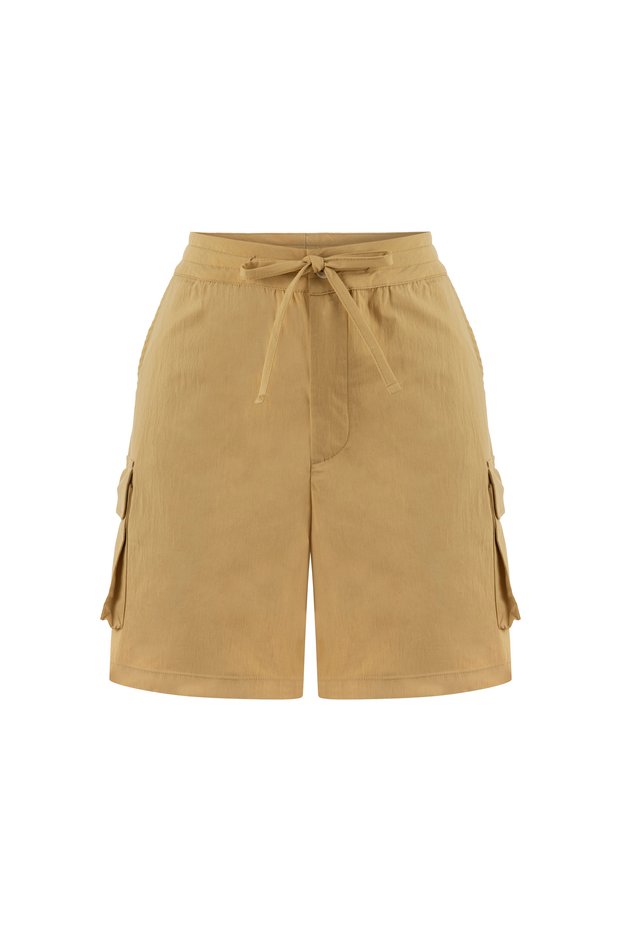 Women's Beige Color Tie-Dye Cargo Shorts with Pocket Detail