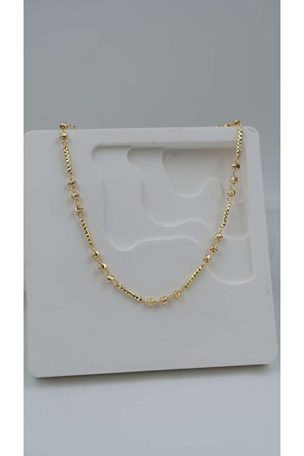 Gold Laser Cut Topçuk Detail Anklet