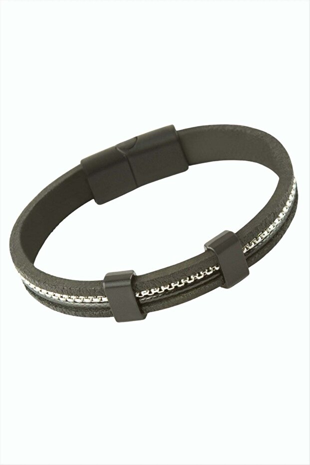 Chain Shaped Magnetic Leather Bracelet