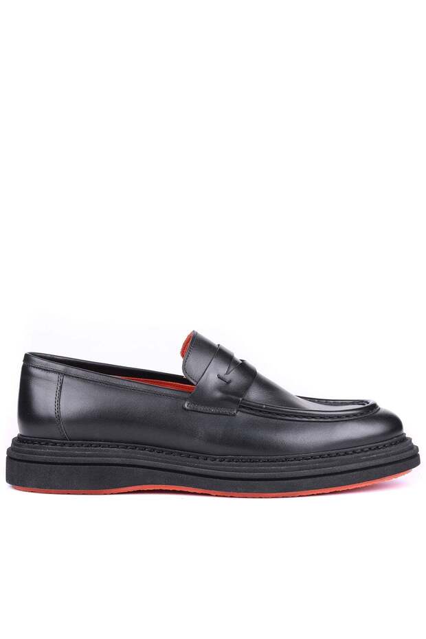 - Black Genuine Leather Laceless Men's Casual Shoes 250-2575