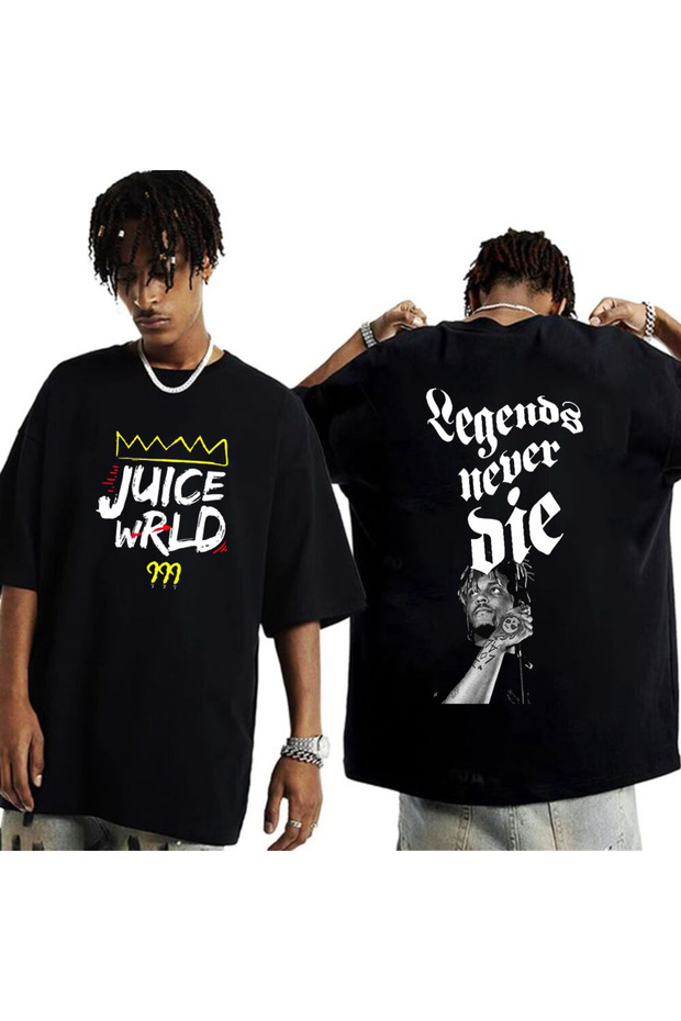 Juice Wrld Printed Unisex Oversize Cut 100% Cotton Crew Neck Black Rap T-Shirt