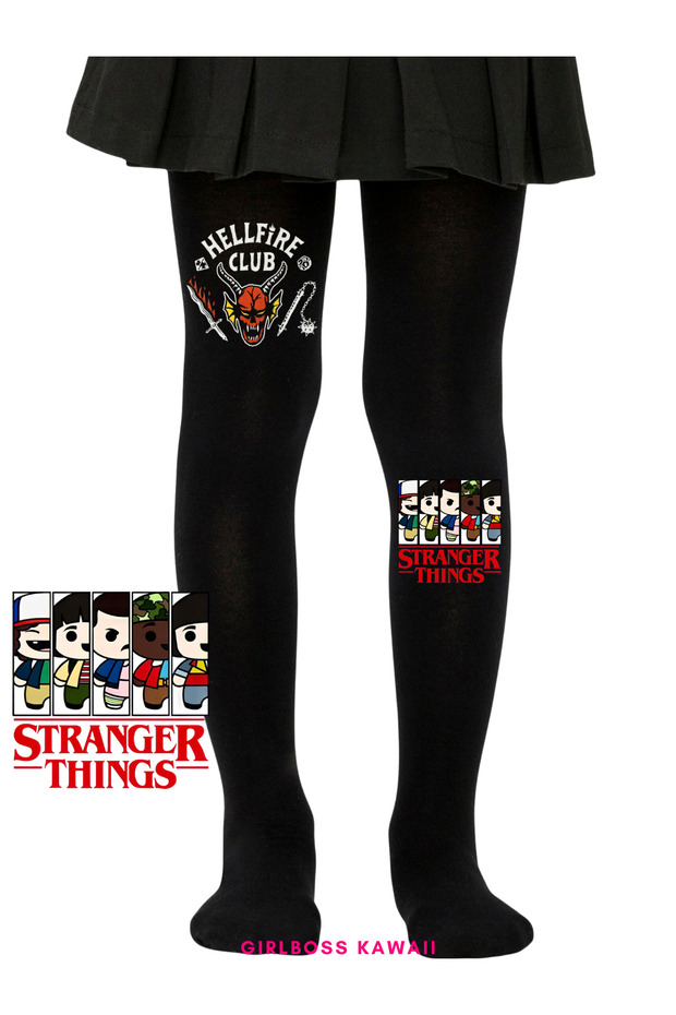 Stranger Things Hello Kitty Hellfire Club Black Pantyhose Matte Opaque - 1