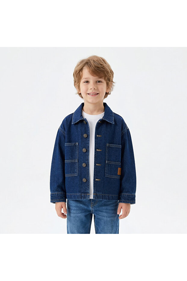 Toddler Boys Dark Wash Denim Jacket – Button‑Front Casual Outerwear