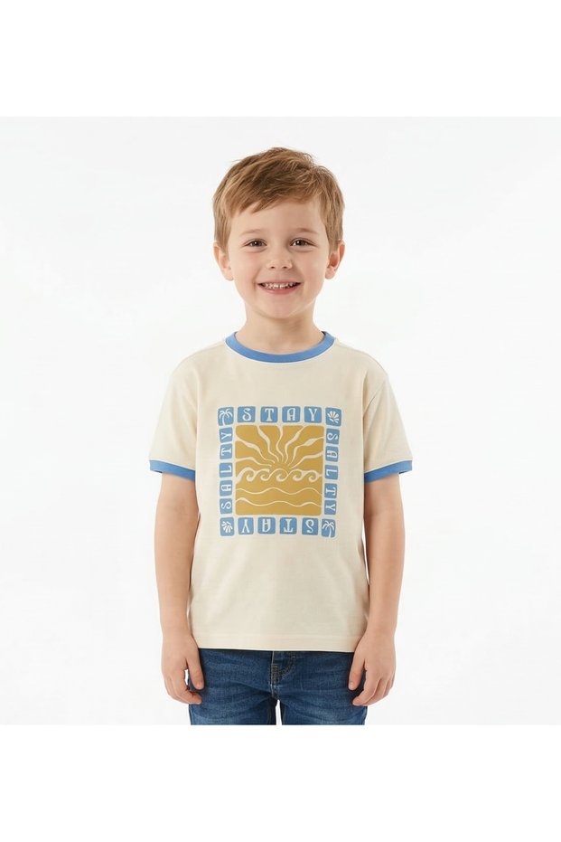 Toddler Boys Graphic T‑Shirt Special jaquard Fabric – “Stay Salty” Print Casual Short Sleeve Tee