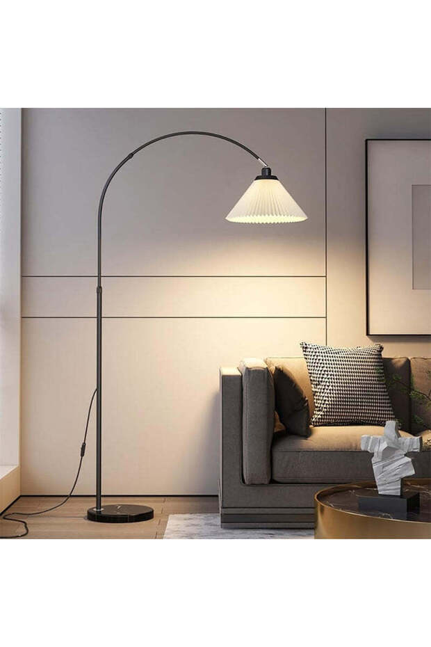 Modern Arc Floor Lamp with Metal Frame & PVC Shade – Minimalist Standing Lamp