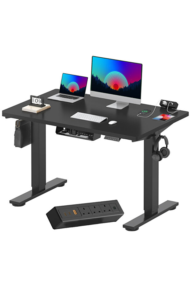 FLEXISPOT EN2 cm Electric Sit Stand Desk with Cable Management - Black Frame and Top