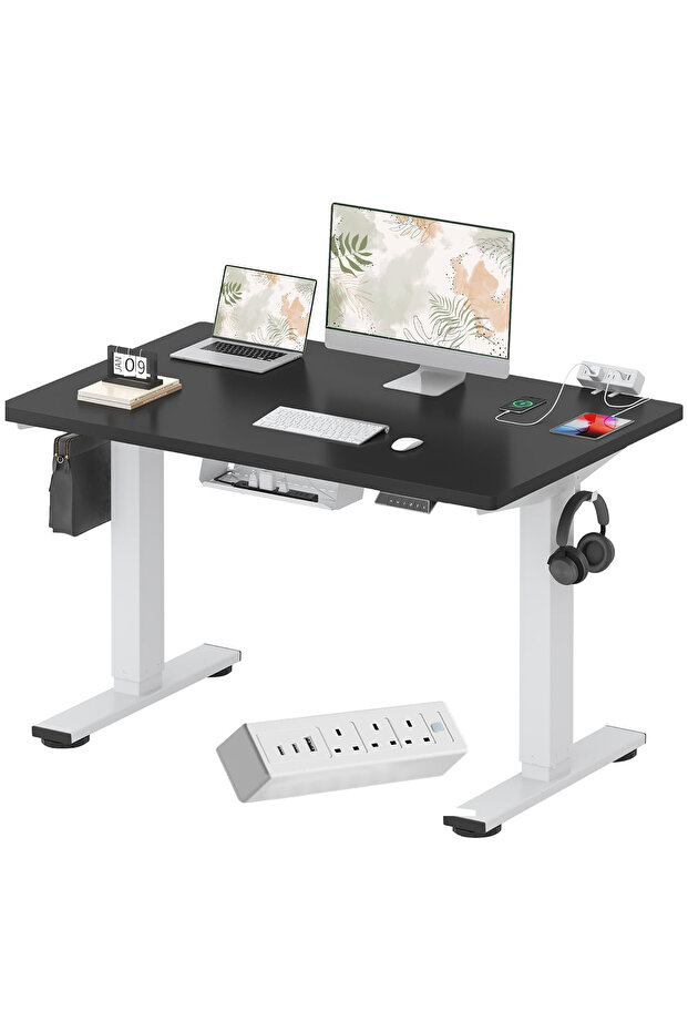 FLEXISPOT EN2 cm Electric Sit Stand Desk with Cable Management - White Frame and Black Top