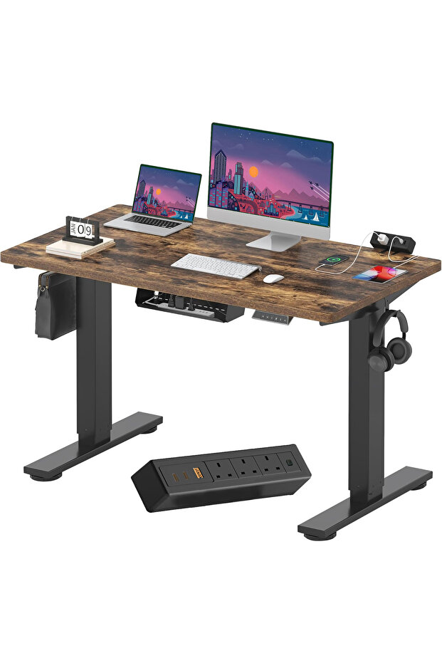 FLEXISPOT EN2 cm Electric Sit Stand Desk - Black Frame and Rustic Brown Top