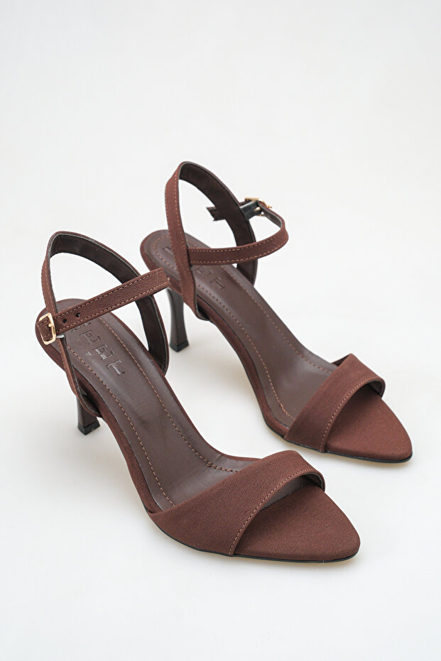 Brown Satin Single Strap Heeled Women's Sandals