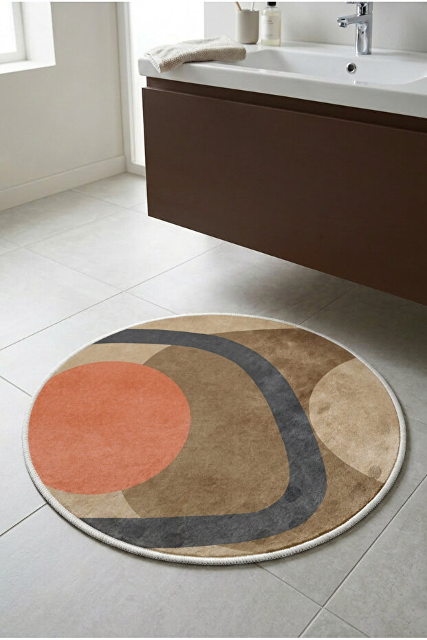 Round Multi-Purpose Bathroom Mat Non-Slip Base Foot Mat 50X50 Modern Patterned Soft Base