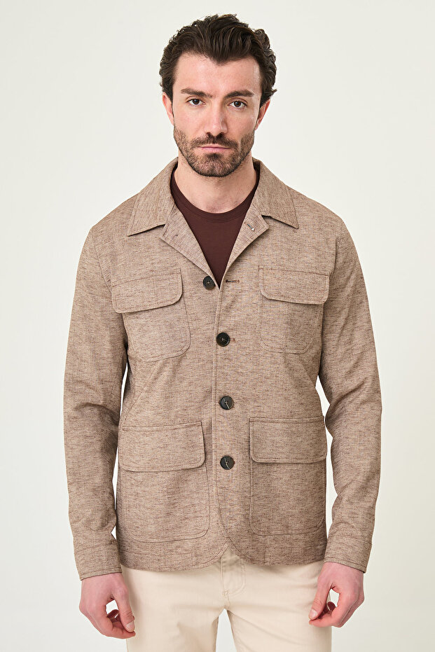 Gray Slim Fit Pocket Lapel Men's Trenchcoat Brown - 21338.26Y