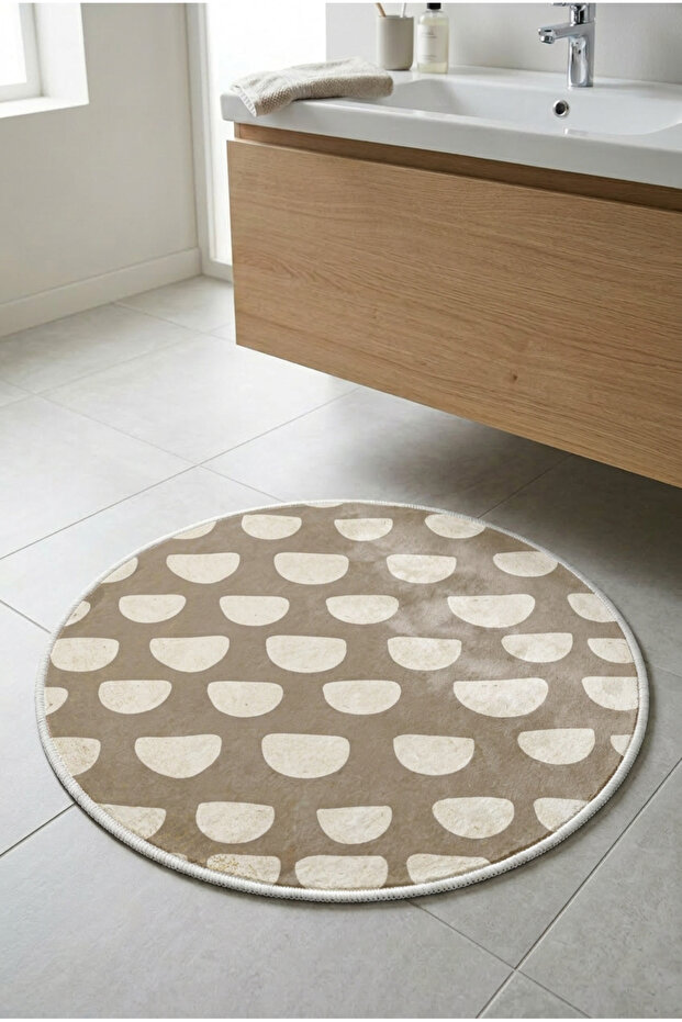 Round Multi-Purpose Bathroom Mat Non-Slip Base Foot Mat 50X50 Modern Patterned Soft Base