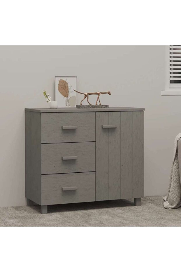 Sideboard HAMAR Light Grey 90x40x80 cm Solid Pinewood