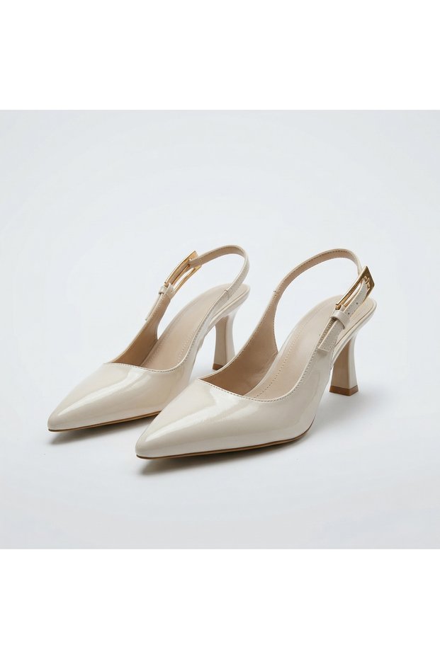 Women's Heeled Shoes Patent Leather Belt Gold Buckle Detailed Stylish Classic Stiletto Office Event Model