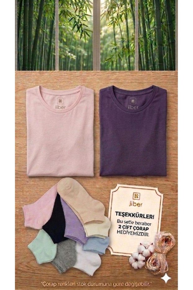 Ji̇ber 2-Piece Bamboo Women's Ultra Soft Basic T-Shirt Set - 2 Pairs of Socks as a Gift