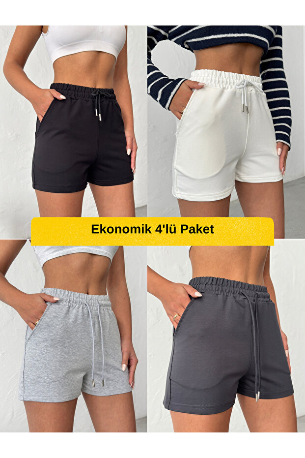 Women's High Waist Combed Cotton Fabric 4-Piece Economical Pack Mini Shorts