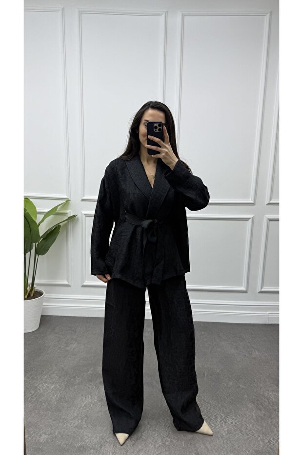 Women's Slim Shawl Collar Belted Kimono Pants Set