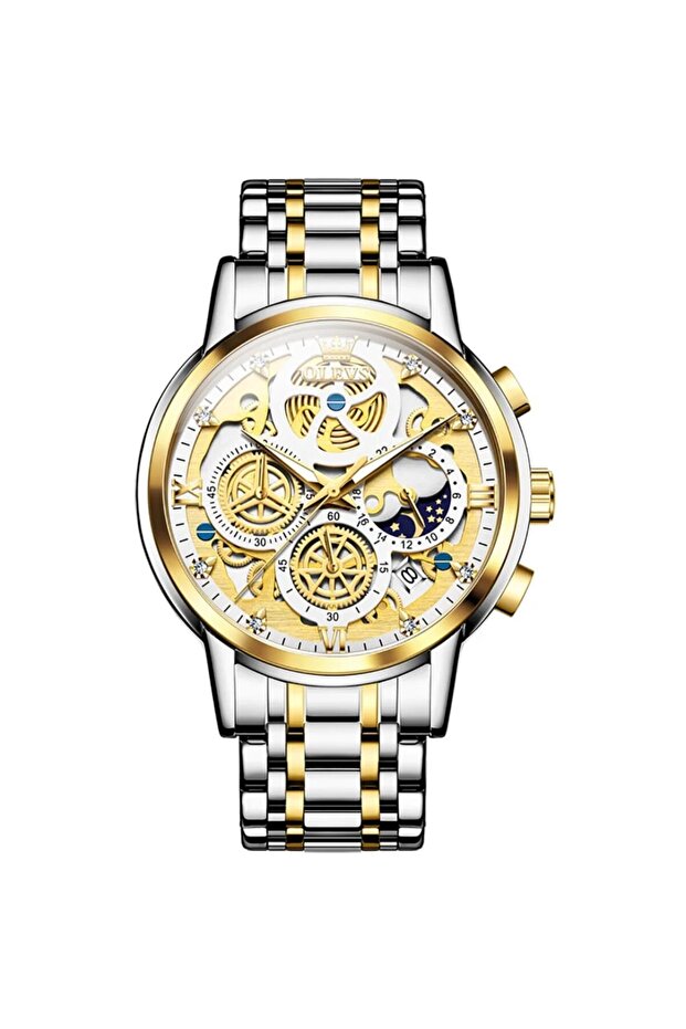 Two-Tone Men’s Chronograph Quartz Watch with Sun & Moon Dial