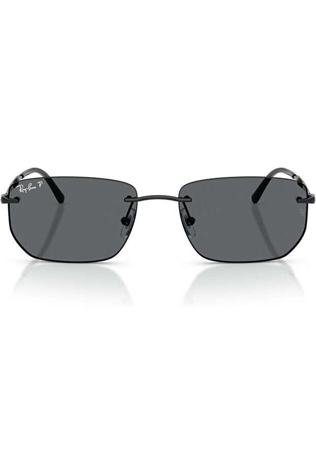 RB3768 002/81 إطار مستطيل بدون حواف معدني مستقطب للجنسين، عدسة سوداء/رمادية داكنة 56 ملم