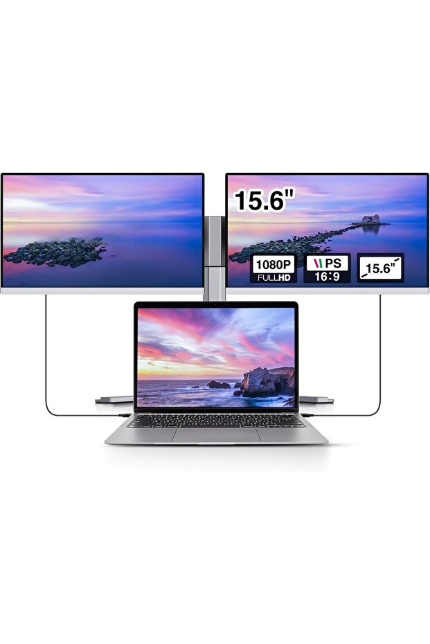 15.6" Triple Laptop Screen Extender – FHD IPS Portable Monitor USB-C for Multitasking
