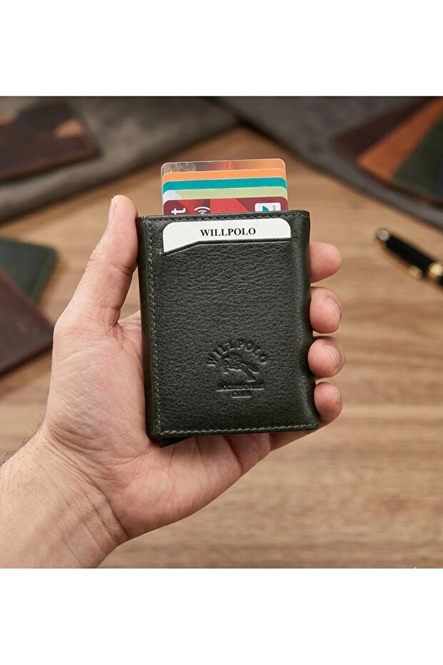 Genuine Leather Willpolo Mechanism Card Holder Wallet