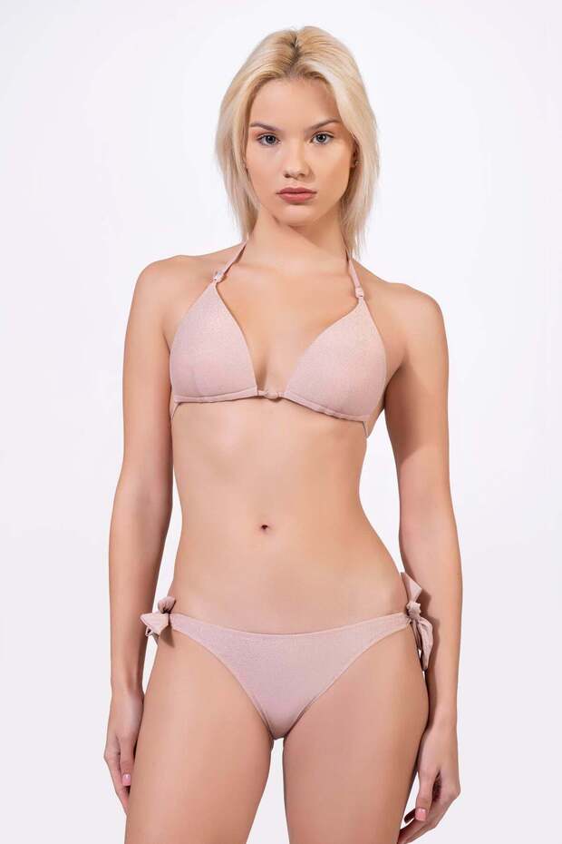 Women's Half Padded Glitter Triangle Bikini Set with Accessories