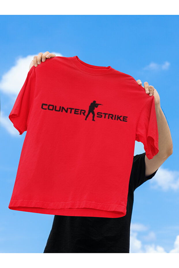 تي شيرت قطني مطبوع عليه COUNTER STRIKE ذو ياقة دائرية وقصة كبيرة الحجم للجنسين بأكمام قصيرة