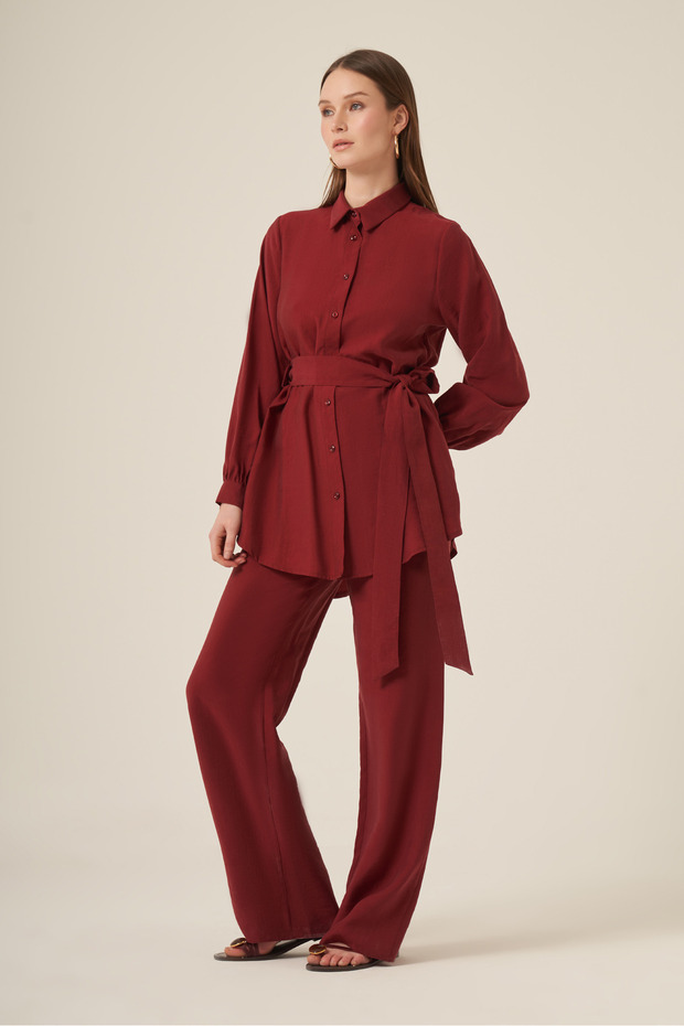 Women's Comfortable Fit Two-Piece Suit Claret Red 31318
