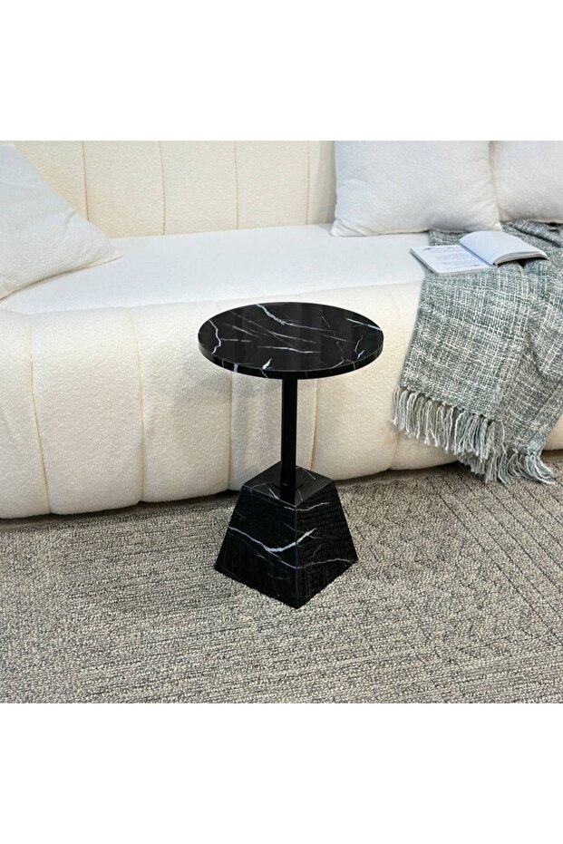 Round service table, marble alternative - 1