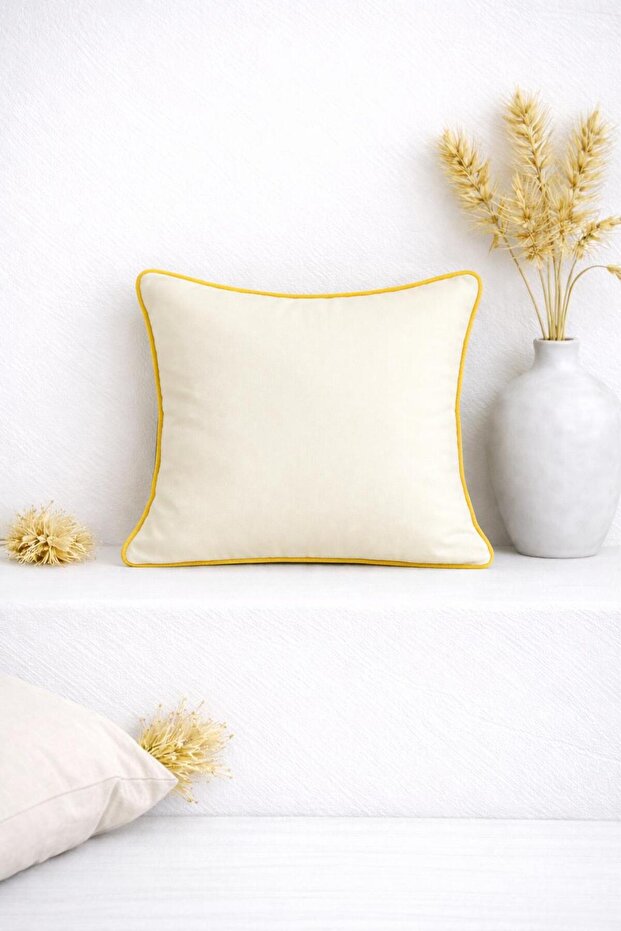 Decorative Pillow Cover with Piping – Cream & Yellow Energy
