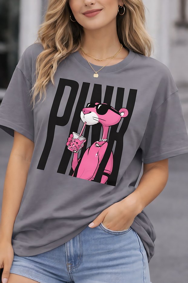 Pink Printed Unisex Oversize T-Shirt – Cotton Crew Neck Casual Streetwear T-Shirt